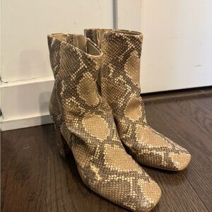 Sam Edelman Beige Snake-Print Ankle Booties